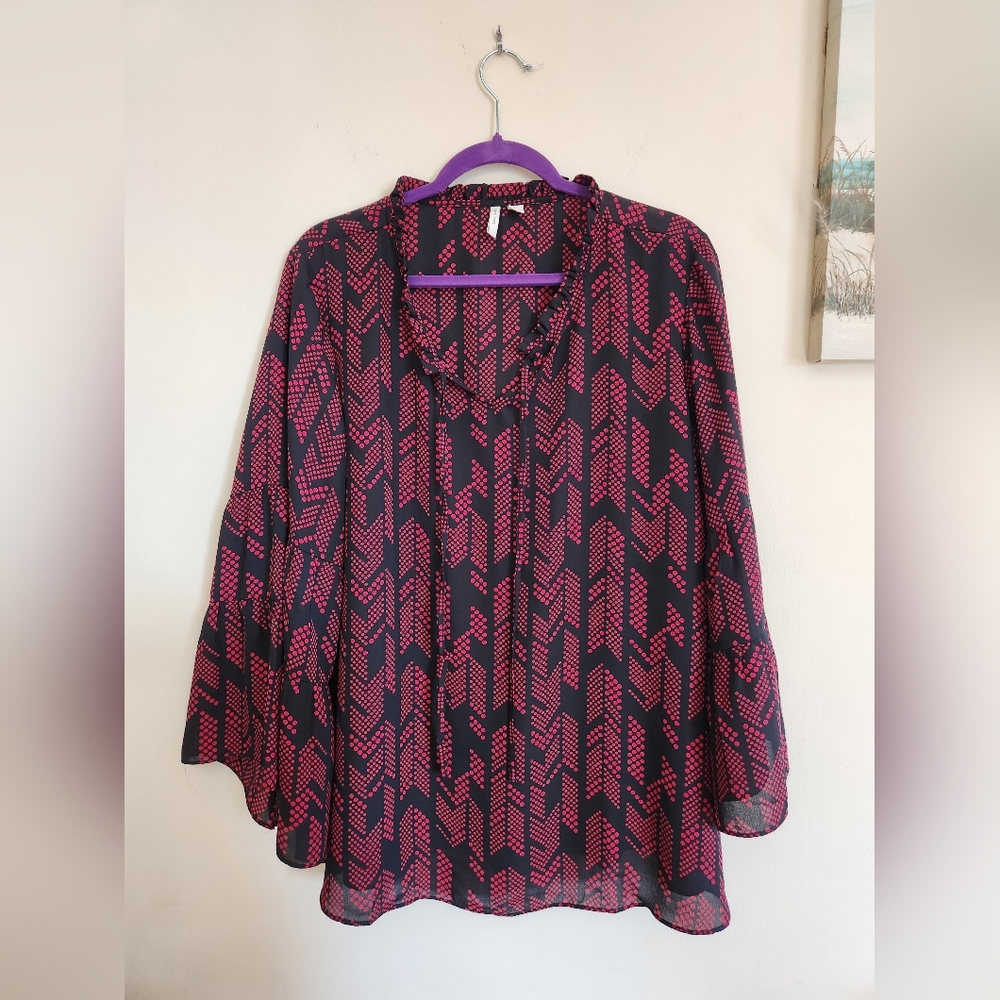 Est. 1946 wide sleeve blouse black red Chevron 18/20W 2X EUC